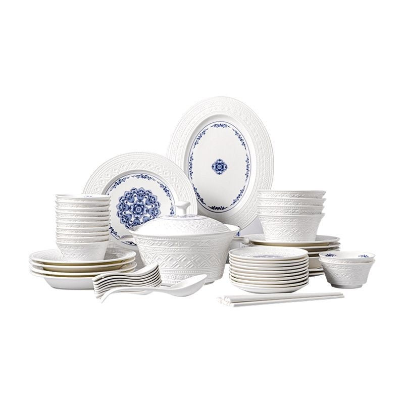 Dunhuang Cultural and Creative Jingdezhen Bone China Tableware Gift Set Custom Underglaze Color Bowl and Plate Set for Home Housewarming Gift