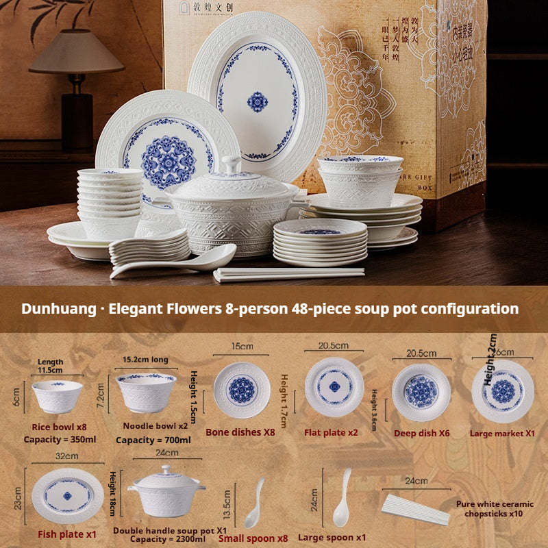 Dunhuang Cultural and Creative Jingdezhen Bone China Tableware Gift Set Custom Underglaze Color Bowl and Plate Set for Home Housewarming Gift