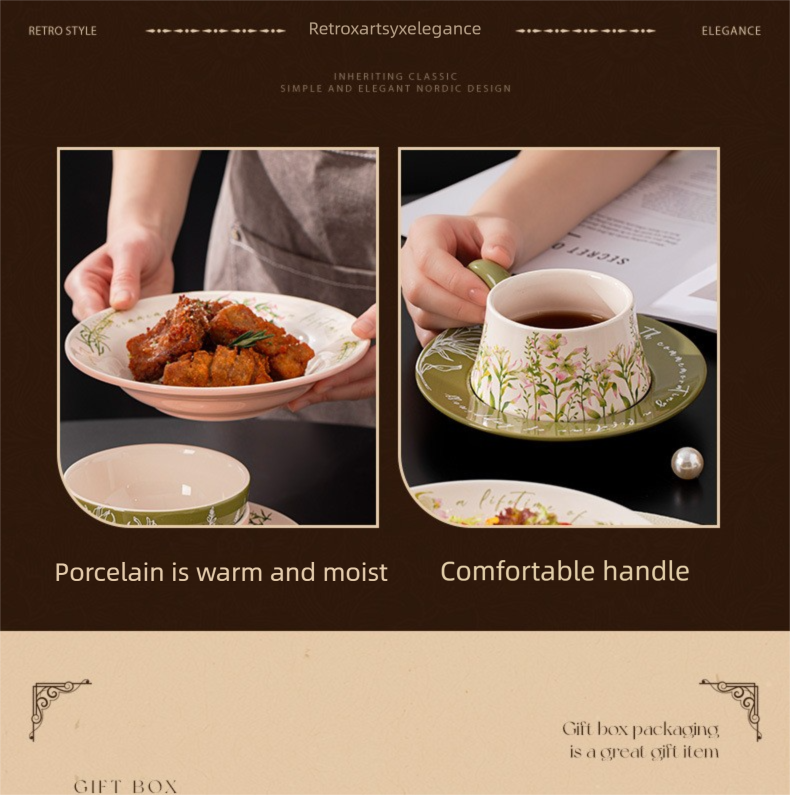 French Ceramic Tableware Set High-Value Bowl Plate Dish Single Person Dining Set Housewarming Gift Wedding Gift Souvenir