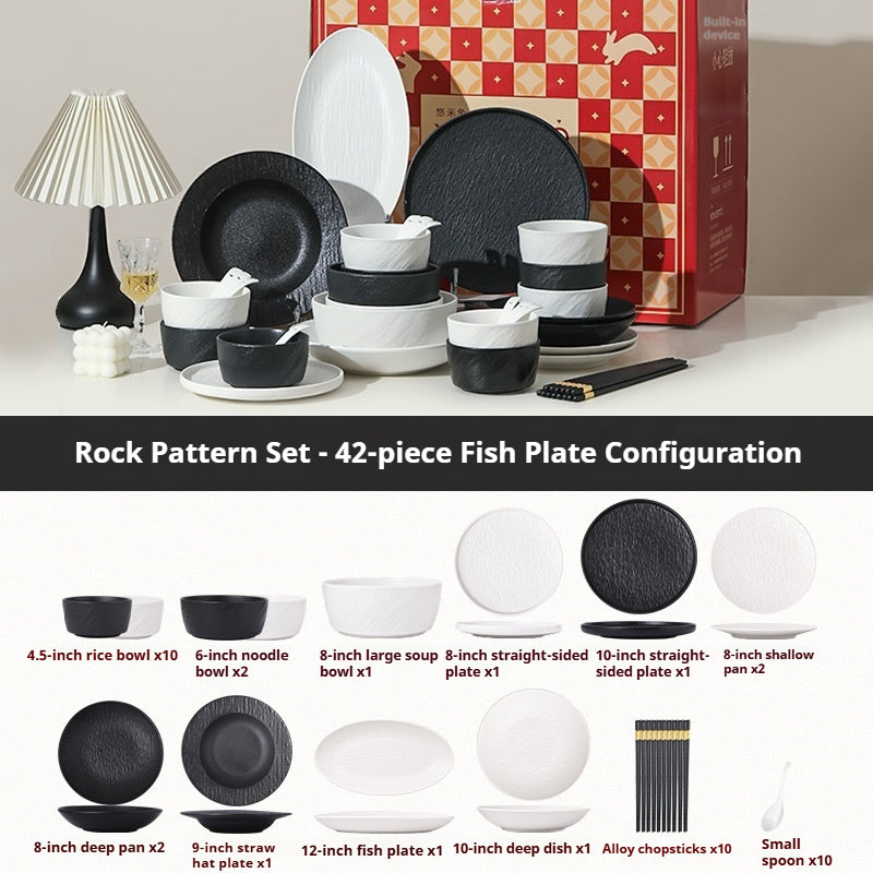 Underglaze Color Tableware Set Source Factory Custom 2024 New High-end Bowl Set Light Luxury Bowl and Plate Set for Home Use