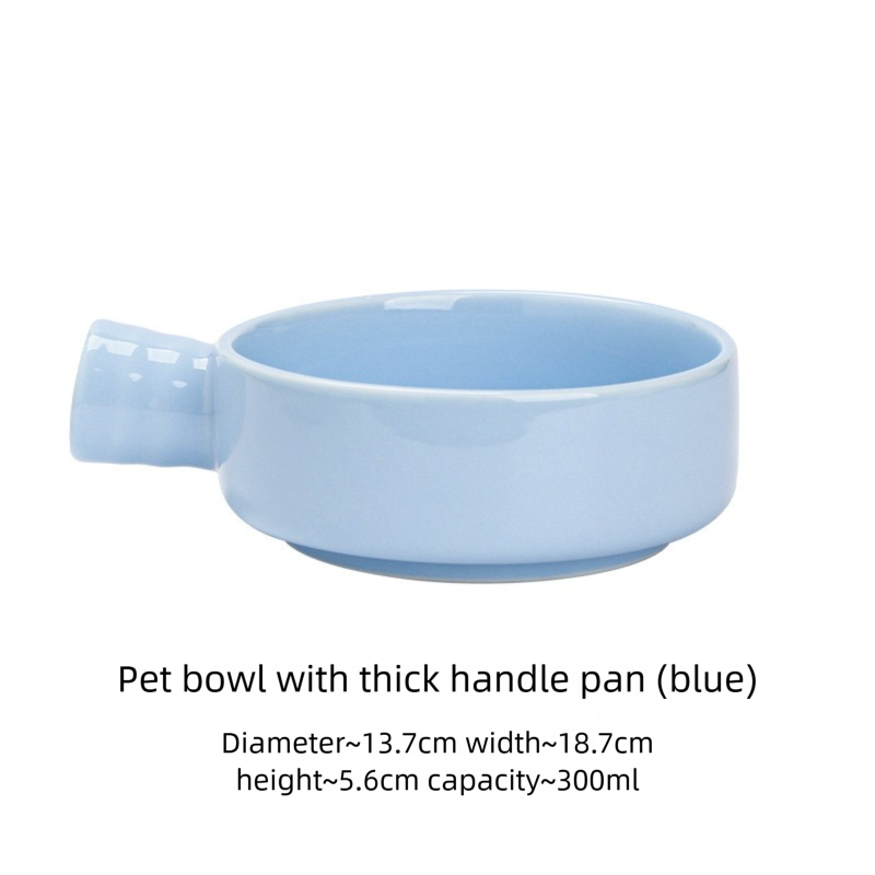 Jingdezhen Ceramic Flat Bottom Bowl Cat Bowl Ceramic Slow Feeder Bowl Single Handle Drinking Bowl Anti-Black Chin Can Food Bowl Pet Bowl