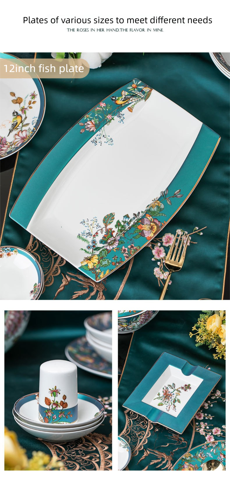 Jingdezhen Bone China Tableware Set Custom Chinese Style Flower and Bird Bowl and Plate Set High Aesthetic Housewarming Gift Set