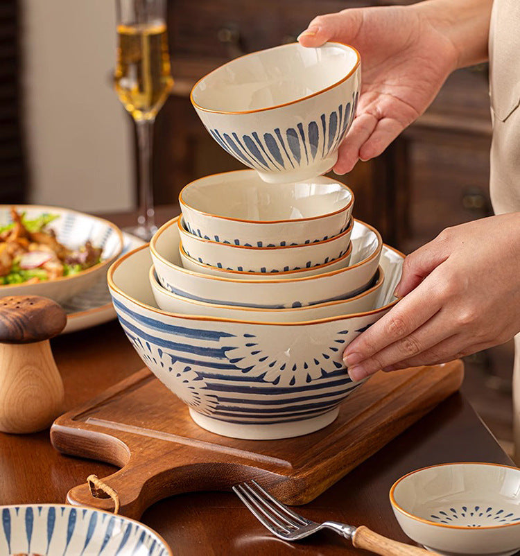 Minimalist Underglaze Ceramic Tableware Bowl and Plate Set Household Especially Beautiful Rice Bowl Deep Soup Plate Wholesale