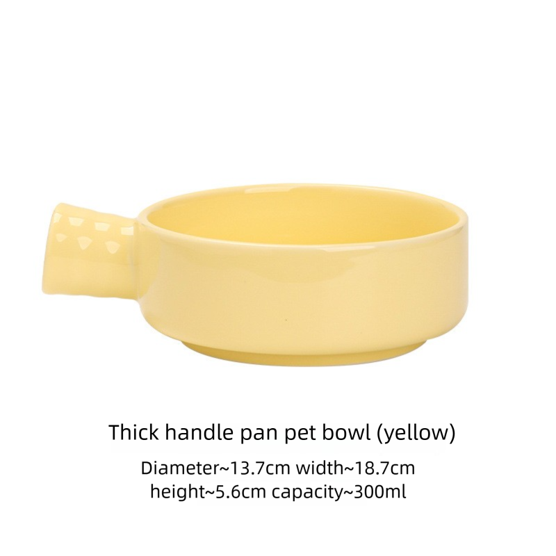 Jingdezhen Ceramic Flat Bottom Bowl Cat Bowl Ceramic Slow Feeder Bowl Single Handle Drinking Bowl Anti-Black Chin Can Food Bowl Pet Bowl