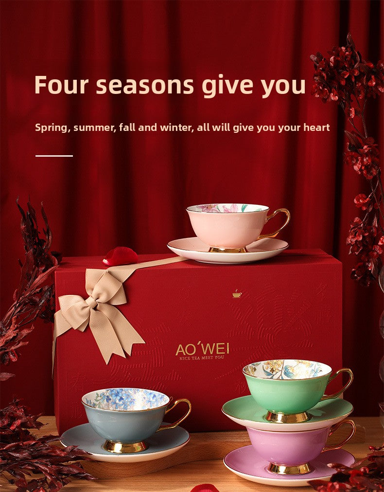 Jingdezhen Ceramic Custom Cup Saucer Teapot Teacup Afternoon Tea Set Housewarming Gift Coffee Cup Set Gift Box