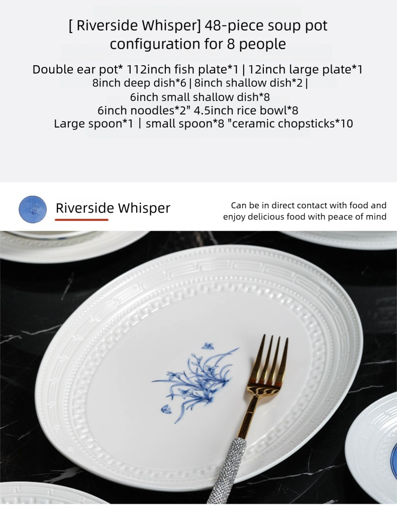 Taipei National Palace Museum Cultural and Creative Collaboration Ceramic Bowl and Plate Set Household Tableware Set Bowl and Plate Jingdezhen Bowl Set Housewarming