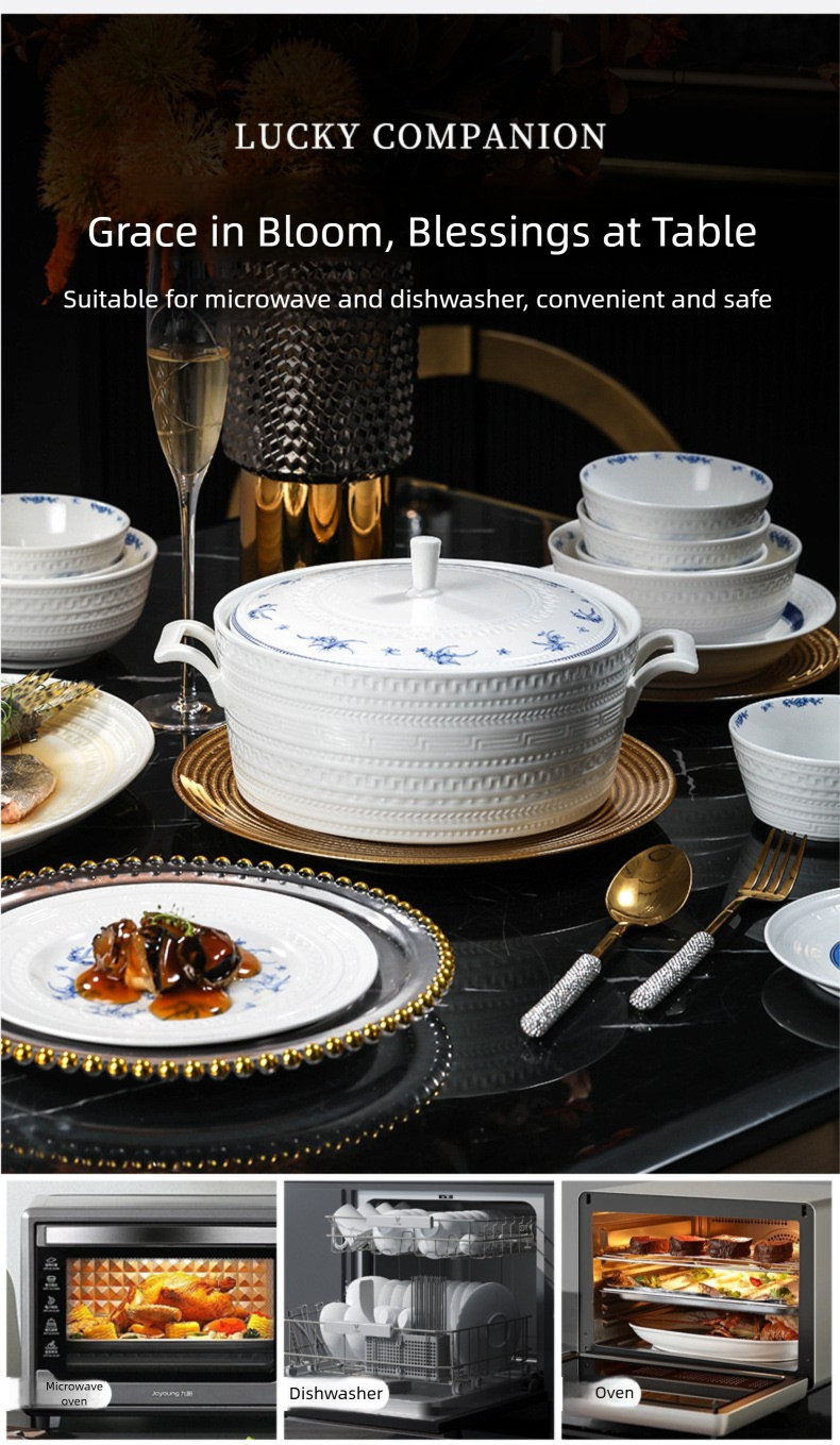 Taipei National Palace Museum Cultural and Creative Collaboration Ceramic Bowl and Plate Set Household Tableware Set Bowl and Plate Jingdezhen Bowl Set Housewarming