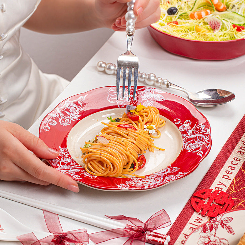 High-end Bowl and Plate Tableware Ceramic Wedding Gift for Bride Red Bowl Plate Chopstick Set Housewarming New Home Wedding Gift Box