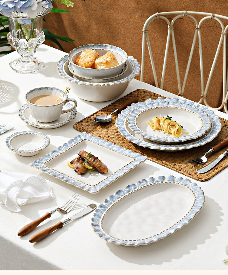 French Retro Ceramic Tableware Gift Set Bowls and Plates Home Luxury High-End Housewarming Bowls Plates Chopsticks Soup Bowls