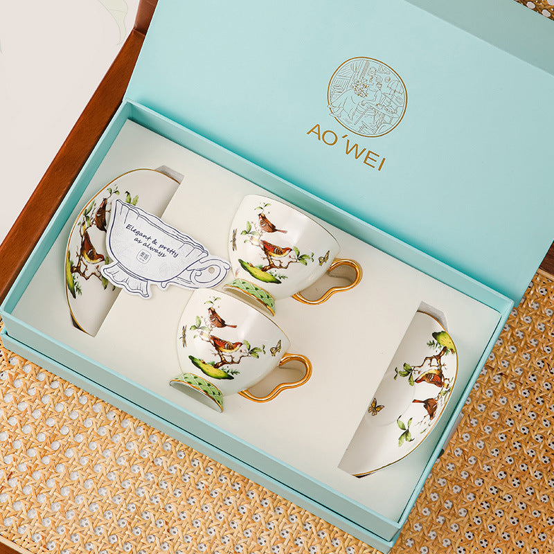 Jingdezhen Ceramic Coffee Cup and Saucer Set High-end Matching Cups Wedding Gift Afternoon Tea Mug Cup Gift Box Set