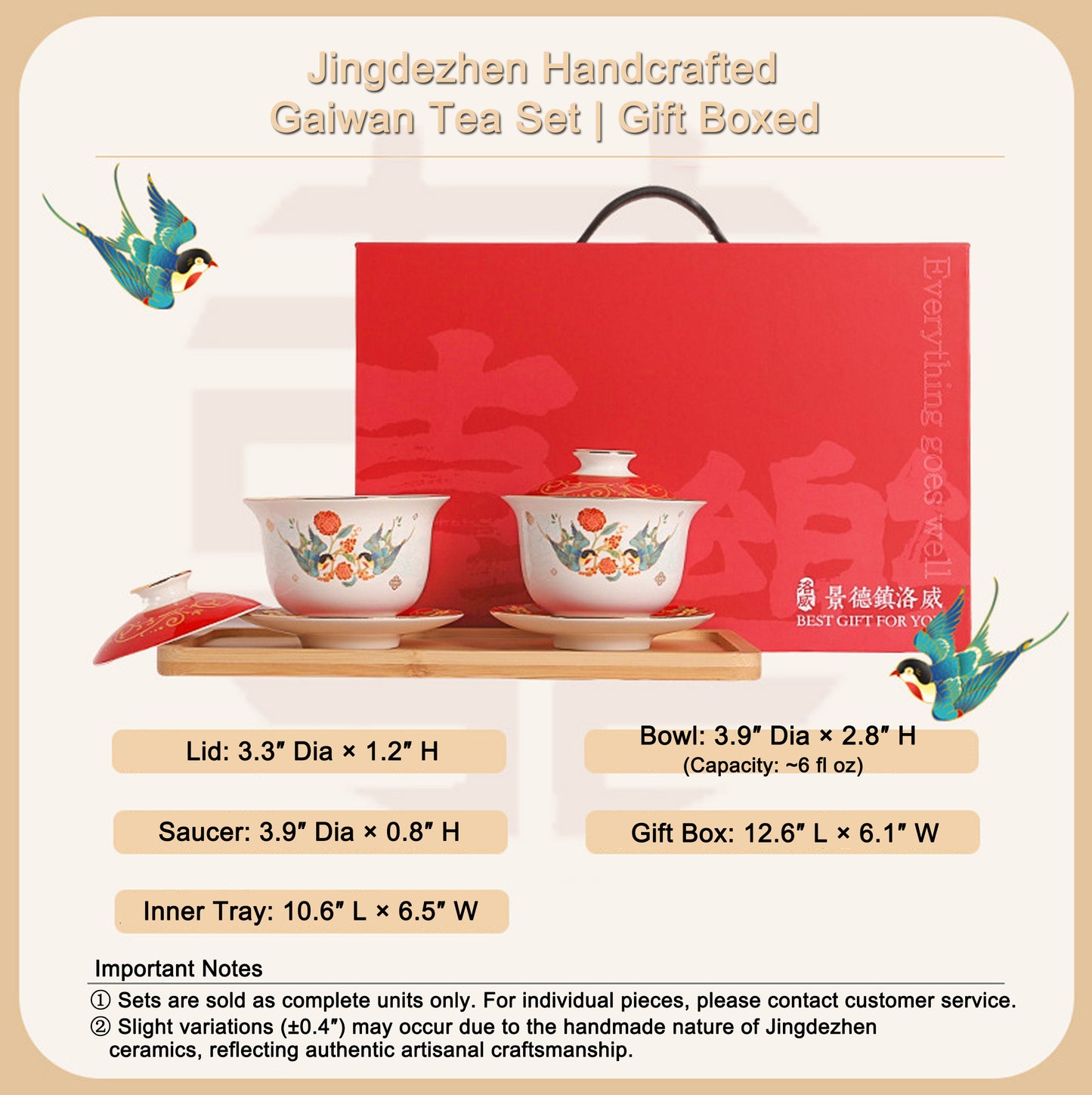 Tea Cup Wedding Newlywed Pair Bowl and Chopsticks Set Tea Set Newlywed Change of Mouthpiece Wedding Tea Cup Dowry Item Red Gaiwan