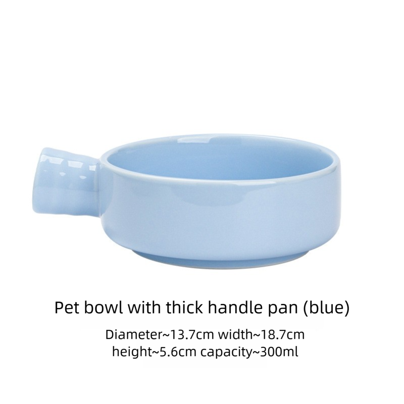 Jingdezhen Ceramic Flat Bottom Bowl Cat Bowl Ceramic Slow Feeder Bowl Single Handle Drinking Bowl Anti-Black Chin Can Food Bowl Pet Bowl
