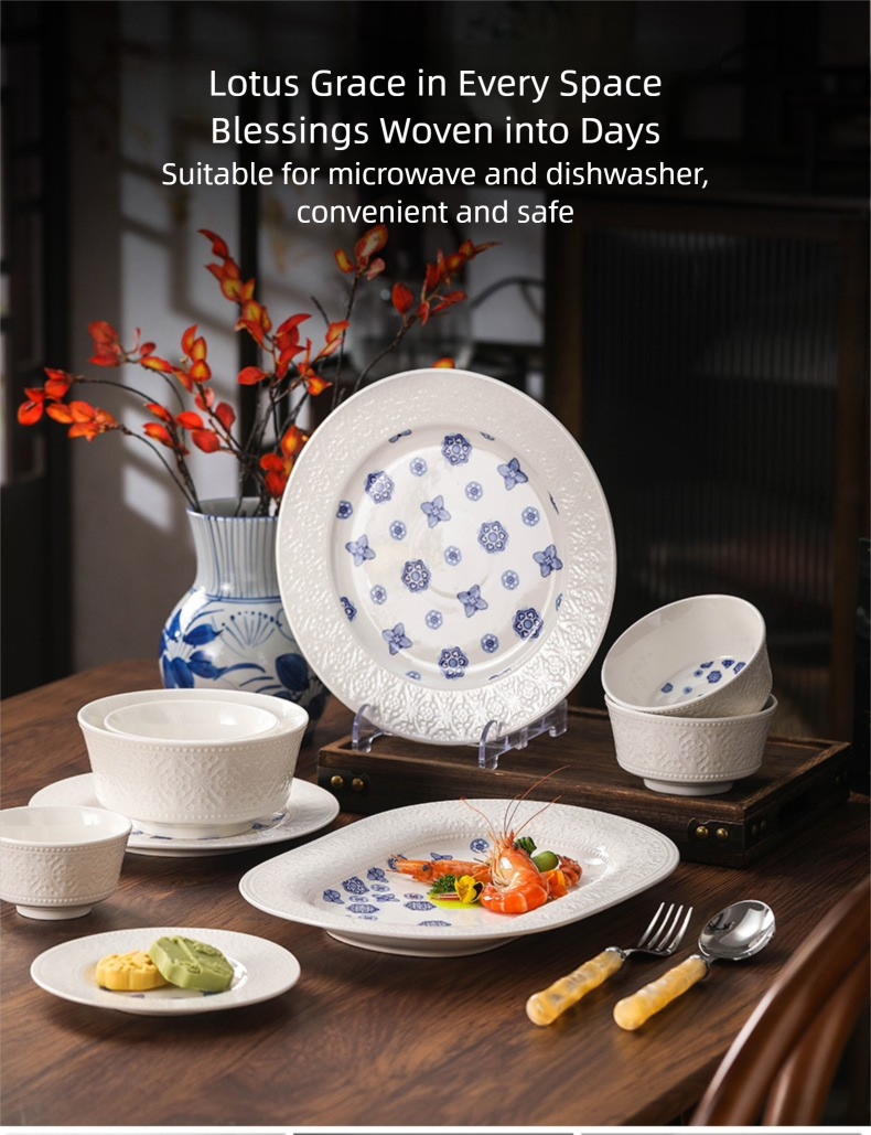 Dunhuang Cultural and Creative Tableware Set Custom Dinner Plate Pure White Relief Bowl Plate Chopsticks High-Value Ceramic Tableware Gift Set