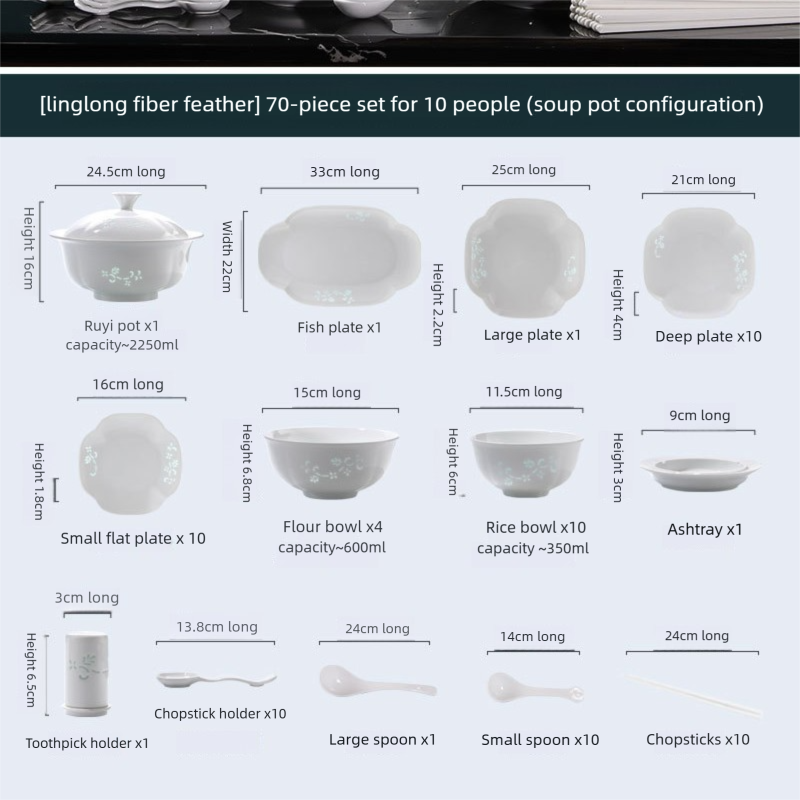 Jingdezhen Linglong Porcelain Tableware Gift Custom New Housewarming Gift Bowl and Plate Set Household Soup Bowl Noodle Bowl