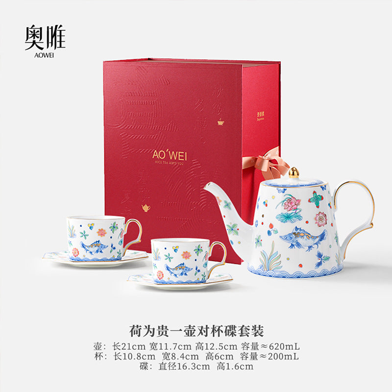 Jingdezhen Ceramic Custom Cup Saucer Teapot Teacup Afternoon Tea Set Housewarming Gift Coffee Cup Set Gift Box