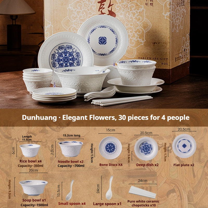 Dunhuang Cultural and Creative Jingdezhen Bone China Tableware Gift Set Custom Underglaze Color Bowl and Plate Set for Home Housewarming Gift