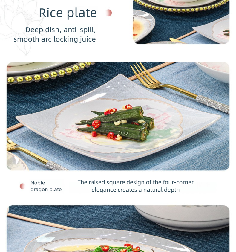 Jingdezhen Ceramic Tableware Set Bowl Household New Chinese Style Housewarming Gift Bowl Plate Dish Set Household