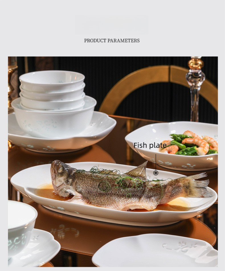 Jingdezhen Linglong Porcelain Tableware Gift Custom New Housewarming Gift Bowl and Plate Set Household Soup Bowl Noodle Bowl