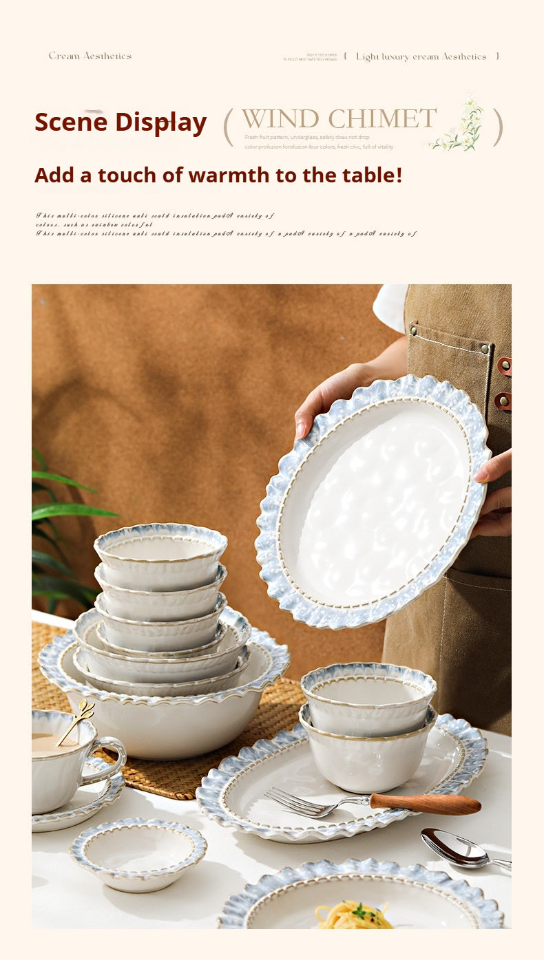 French Retro Ceramic Tableware Gift Set Bowls and Plates Home Luxury High-End Housewarming Bowls Plates Chopsticks Soup Bowls