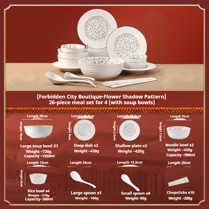 Taipei National Palace Museum Cultural and Creative Jingdezhen Ceramic Tableware Gift Set Custom Housewarming New Home Bowl and Plate Set for Home Use