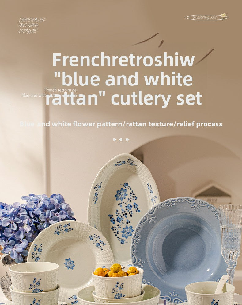 French Retro Tableware Set 2025 New High-Value Bowls Plates Tableware Housewarming New Home Bowl and Plate Set for Home Use