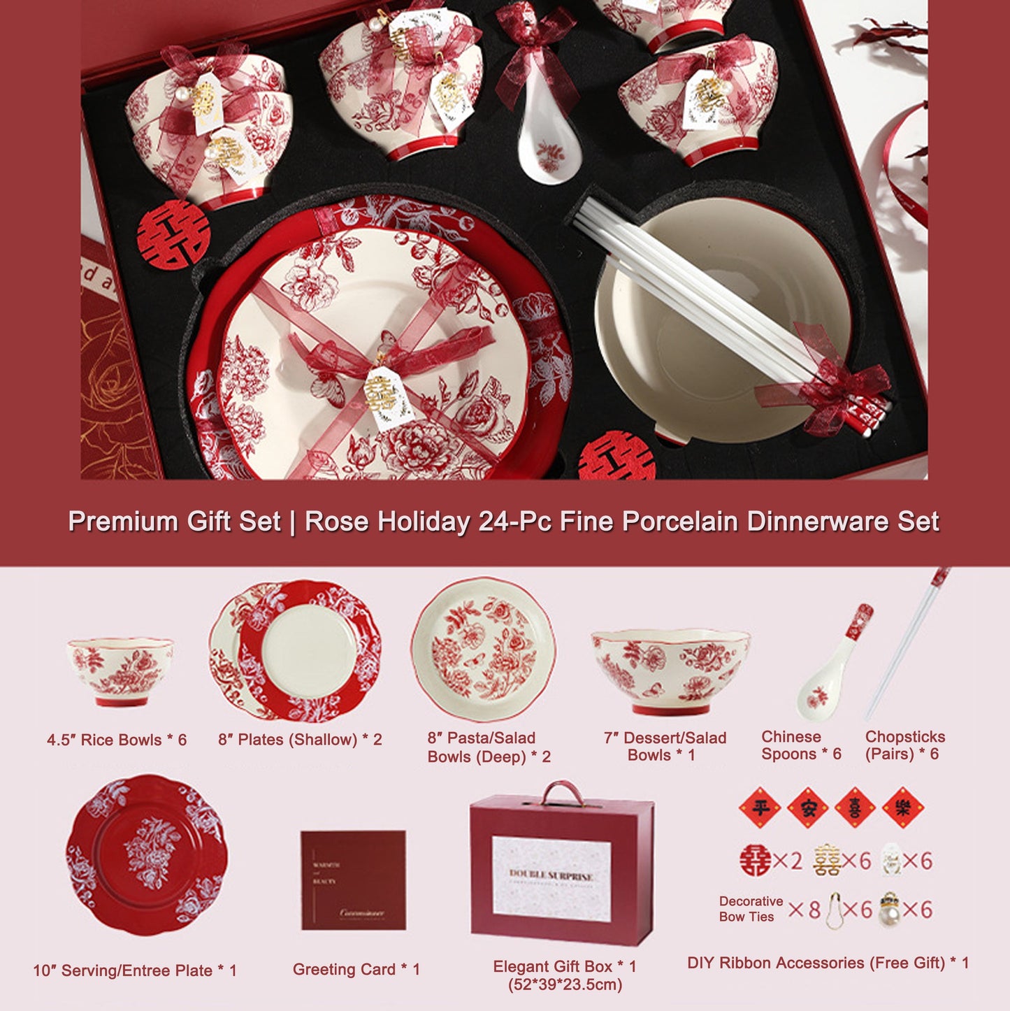 High-end Bowl and Plate Tableware Ceramic Wedding Gift for Bride Red Bowl Plate Chopstick Set Housewarming New Home Wedding Gift Box