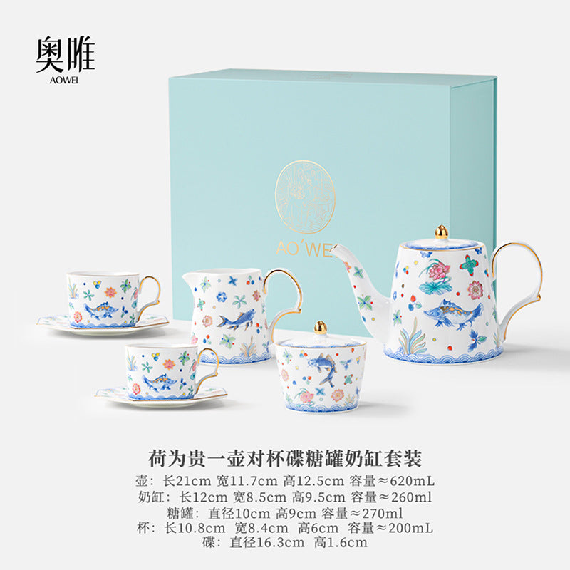 Jingdezhen Ceramic Custom Cup Saucer Teapot Teacup Afternoon Tea Set Housewarming Gift Coffee Cup Set Gift Box