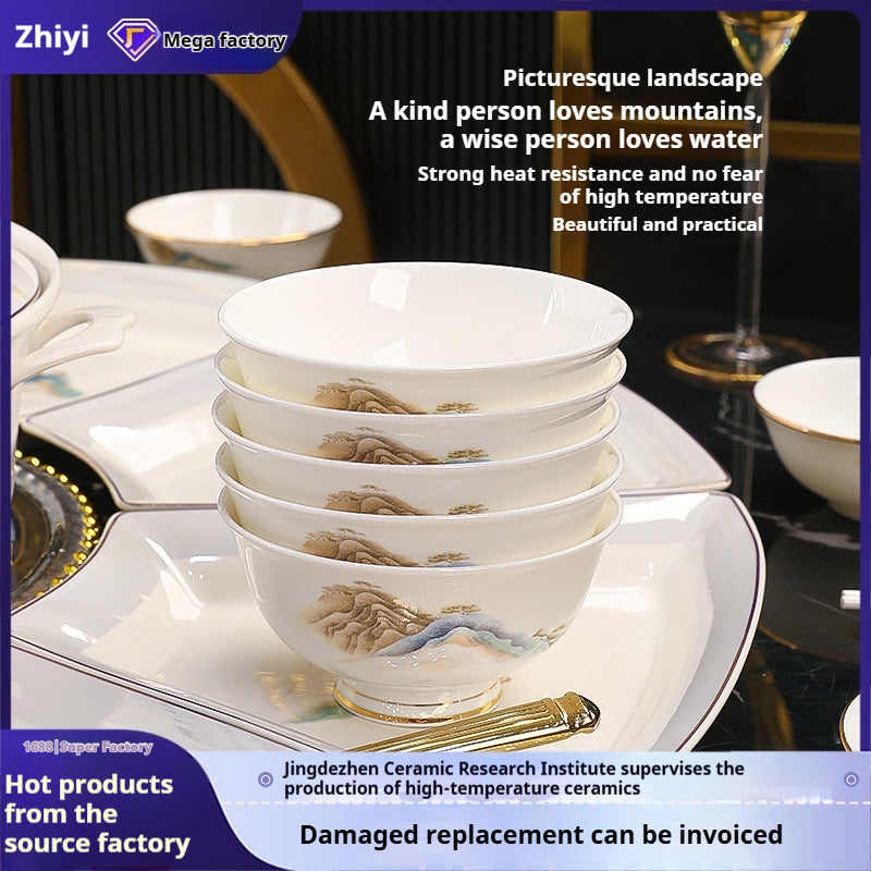 Jingdezhen Ceramic Custom New Year Reunion Platter Set Bowl Household Bowlware Tableware Set New Year's Eve Dinner Bowl Plate