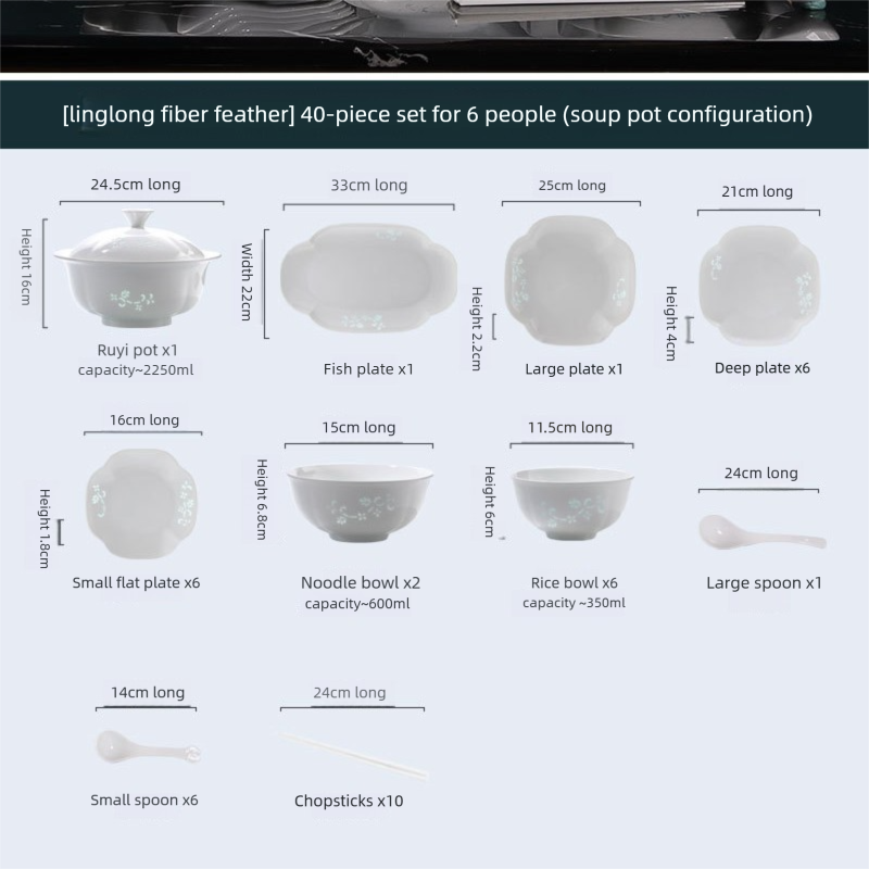 Jingdezhen Linglong Porcelain Tableware Gift Custom New Housewarming Gift Bowl and Plate Set Household Soup Bowl Noodle Bowl