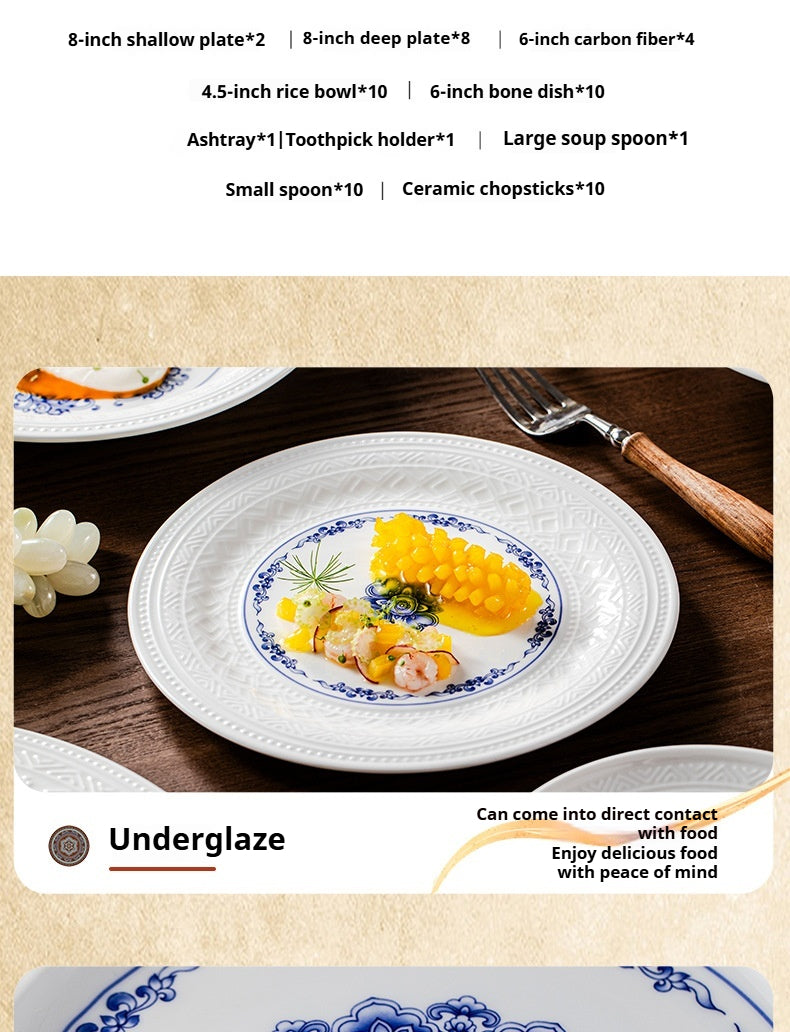 Dunhuang Cultural and Creative Jingdezhen Bone China Tableware Gift Set Custom Underglaze Color Bowl and Plate Set for Home Housewarming Gift