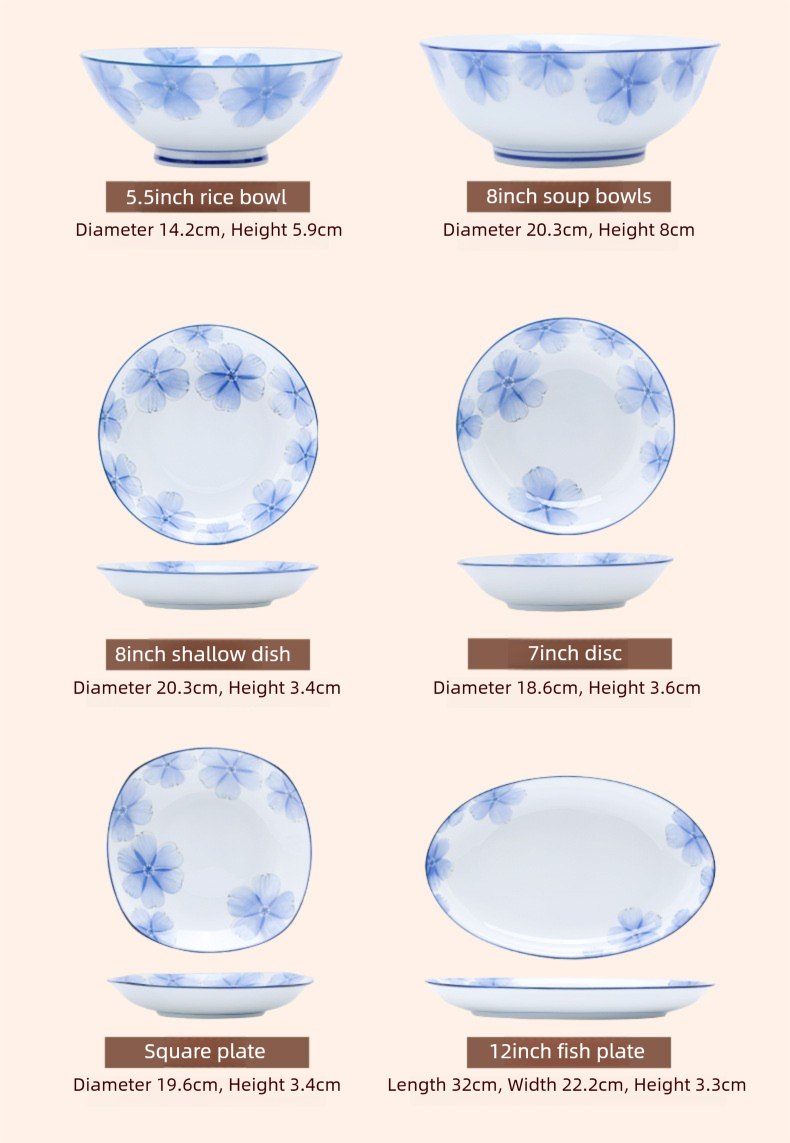Jingdezhen Underglaze Ceramic Bowl and Plate Set 2025 New Household Tableware Bowl Dish Rice Bowl Vegetable Plate Soup Bowl