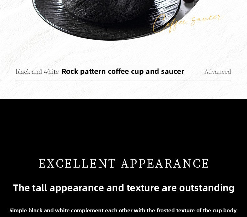 Nordic Black and White Ceramic Cup with Saucer Afternoon Tea Coffee Cup Latte Frosted Retro Stone Pattern Ceramic Cup Simple Tea Cup