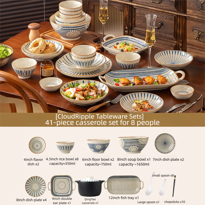 Minimalist Underglaze Ceramic Tableware Bowl and Plate Set Household Especially Beautiful Rice Bowl Deep Soup Plate Wholesale