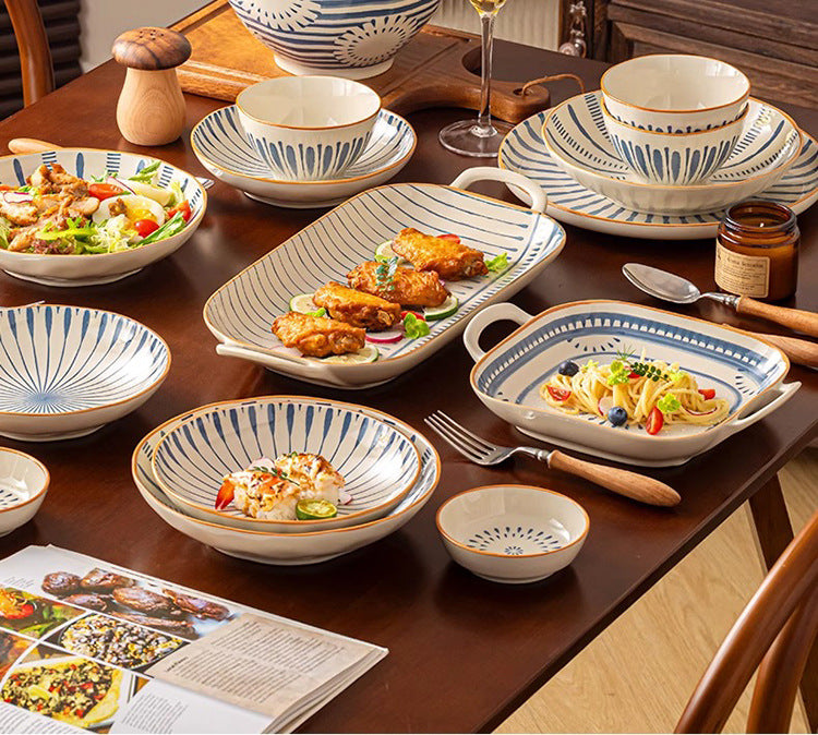 Minimalist Underglaze Ceramic Tableware Bowl and Plate Set Household Especially Beautiful Rice Bowl Deep Soup Plate Wholesale