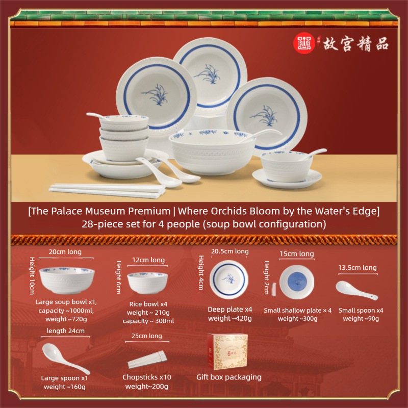 Taipei National Palace Museum Cultural and Creative Collaboration Ceramic Bowl and Plate Set Household Tableware Set Bowl and Plate Jingdezhen Bowl Set Housewarming