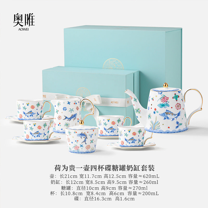 Jingdezhen Ceramic Custom Cup Saucer Teapot Teacup Afternoon Tea Set Housewarming Gift Coffee Cup Set Gift Box
