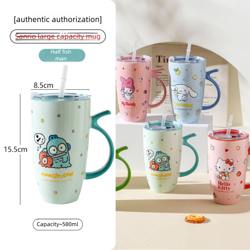 Ceramic Mug Couple Ceramic Cup Large Capacity Straw Cup Office High-Value Home Water Cup Girl's Gift