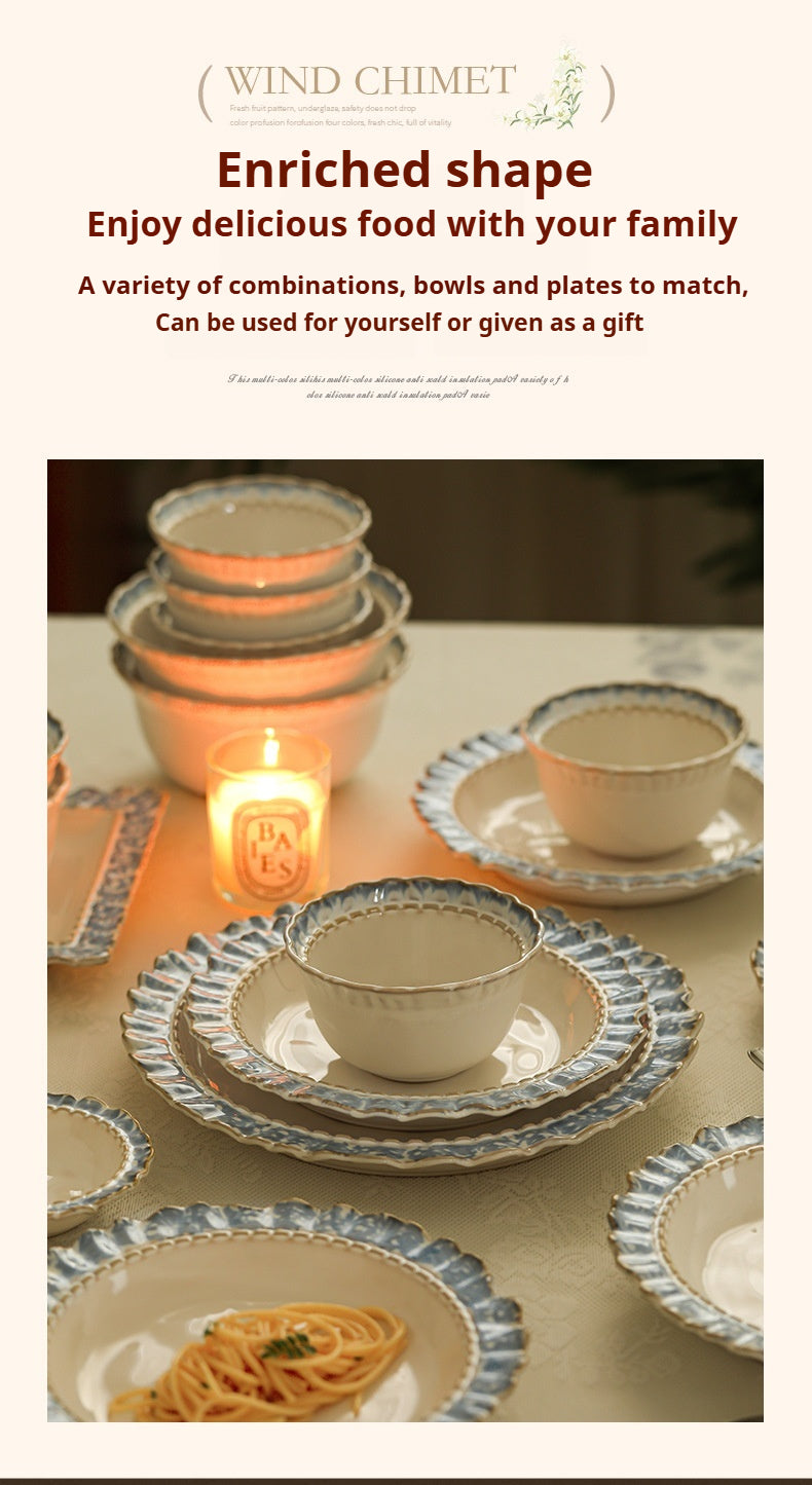 French Retro Ceramic Tableware Gift Set Bowls and Plates Home Luxury High-End Housewarming Bowls Plates Chopsticks Soup Bowls