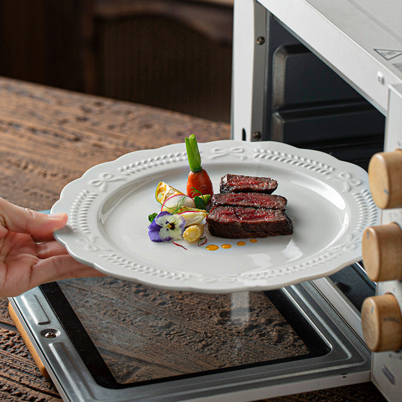 Embossed French Style Dinner Plate High-end Plate Household Dish Plate 2025 New Western Plate Ceramic Tableware Breakfast Plate