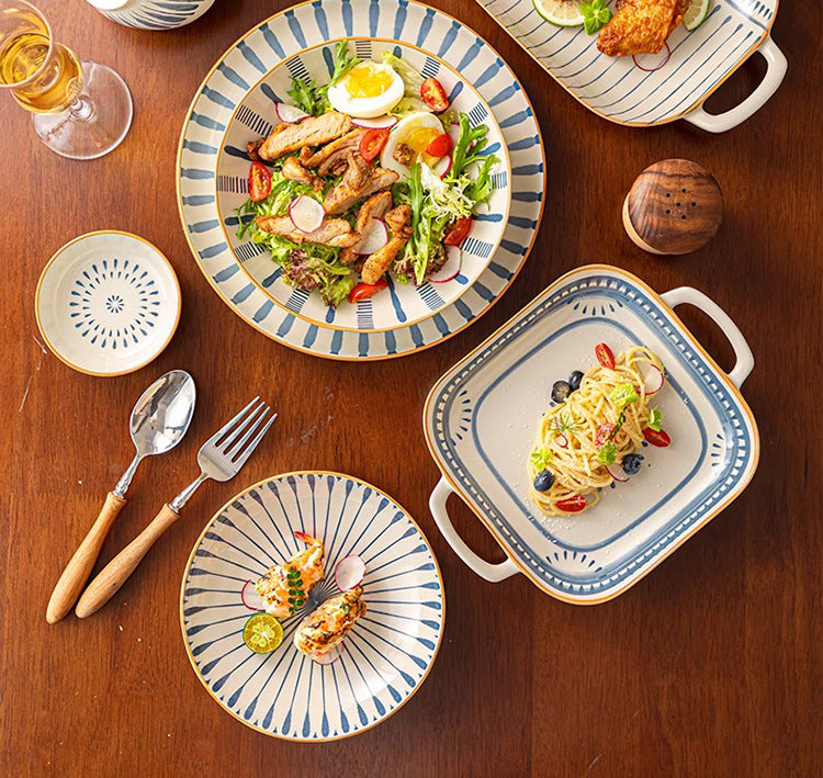 Minimalist Underglaze Ceramic Tableware Bowl and Plate Set Household Especially Beautiful Rice Bowl Deep Soup Plate Wholesale