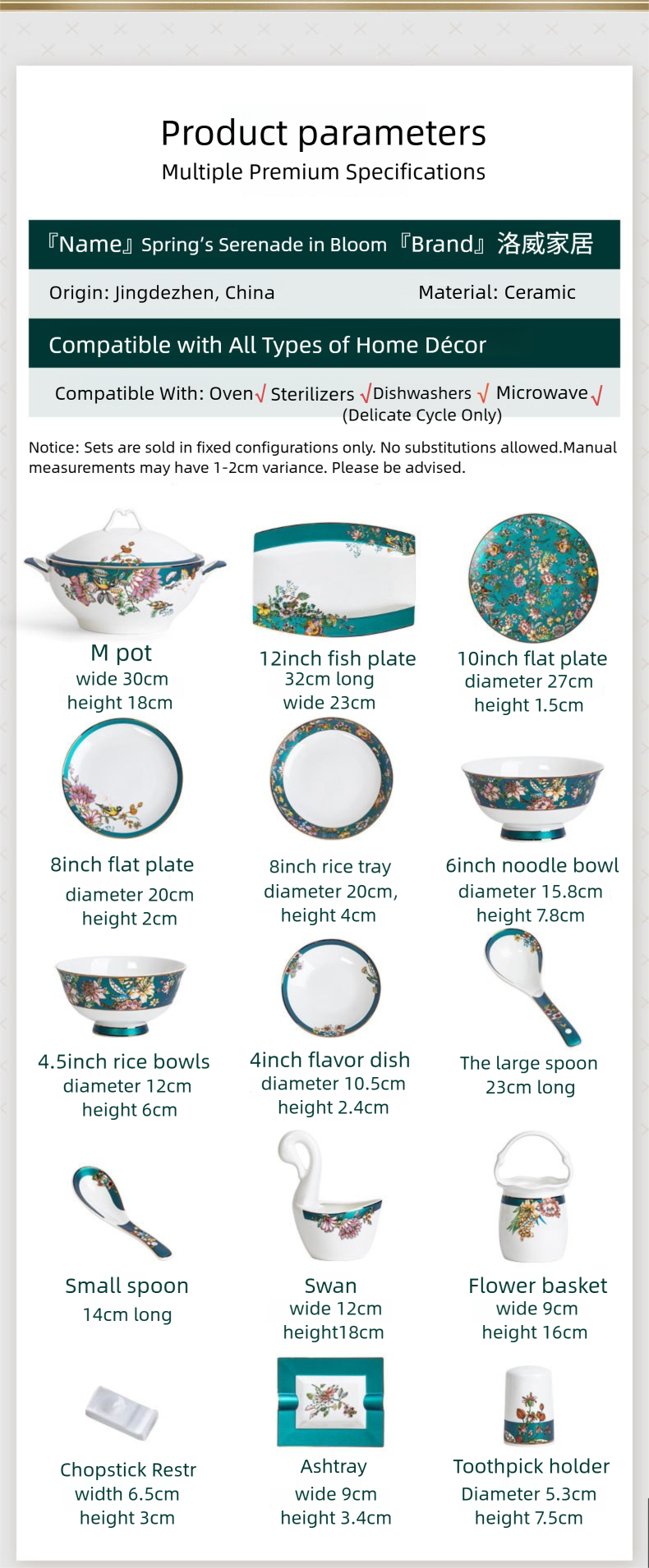Jingdezhen Bone China Tableware Set Custom Chinese Style Flower and Bird Bowl and Plate Set High Aesthetic Housewarming Gift Set