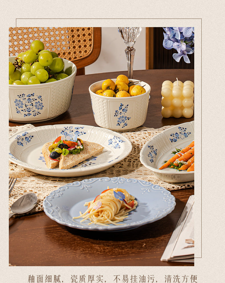 French Retro Tableware Set 2025 New High-Value Bowls Plates Tableware Housewarming New Home Bowl and Plate Set for Home Use