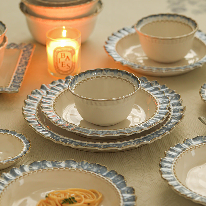 French Retro Ceramic Tableware Gift Set Bowls and Plates Home Luxury High-End Housewarming Bowls Plates Chopsticks Soup Bowls