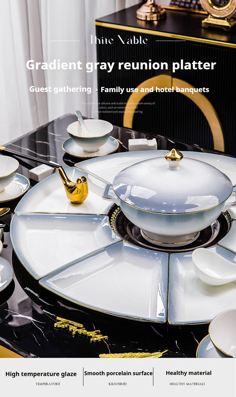 Jingdezhen Ceramic Tableware Custom Plates Dish Plates Household Reunion Platter Tableware Set Fan-Shaped Plates Bowls Dishes Set
