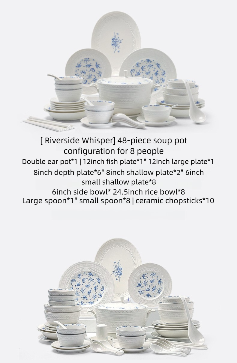 Taipei National Palace Museum Cultural and Creative Collaboration Ceramic Bowl and Plate Set Household Tableware Set Bowl and Plate Jingdezhen Bowl Set Housewarming