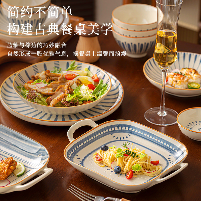 Minimalist Underglaze Ceramic Tableware Bowl and Plate Set Household Especially Beautiful Rice Bowl Deep Soup Plate Wholesale