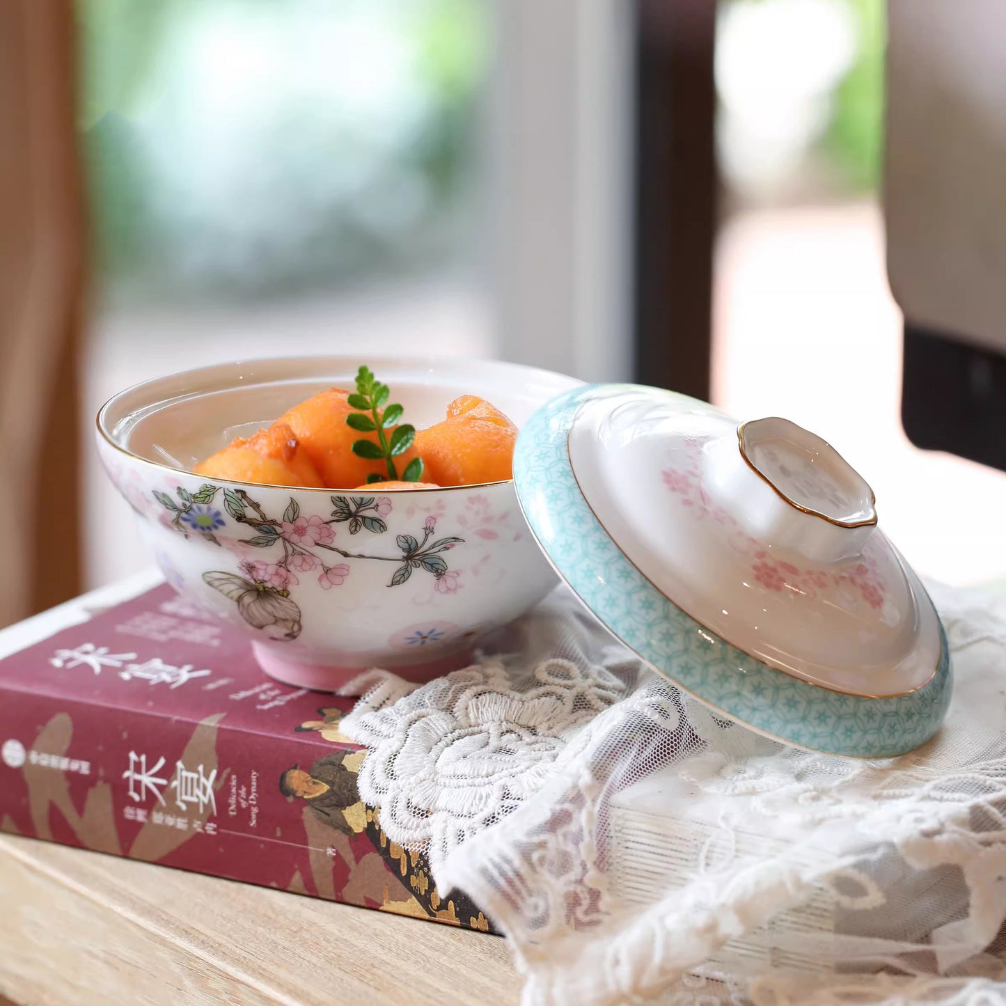 Aowei Afternoon Tea Tableware High White Porcelain Ceramic Covered Bowl Jingdezhen Covered Dim Sum Bowl Household Small Bowl Gift Box Set