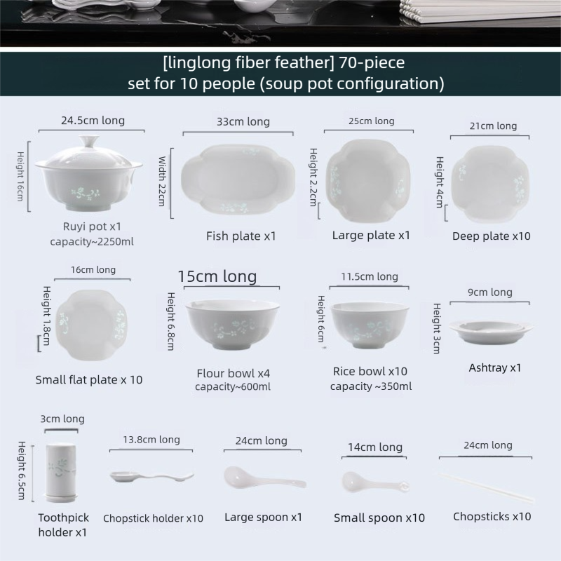 Jingdezhen Linglong Porcelain Tableware Gift Custom New Housewarming Gift Bowl and Plate Set Household Soup Bowl Noodle Bowl