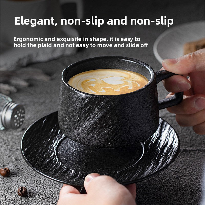 Nordic Black and White Ceramic Cup with Saucer Afternoon Tea Coffee Cup Latte Frosted Retro Stone Pattern Ceramic Cup Simple Tea Cup