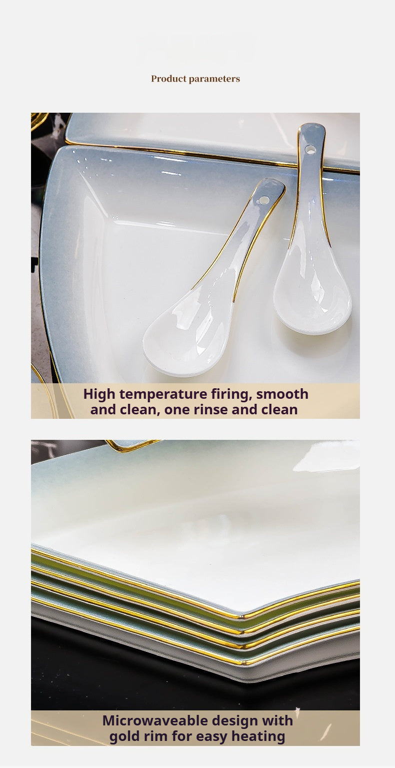 Jingdezhen Ceramic Tableware Custom Plates Dish Plates Household Reunion Platter Tableware Set Fan-Shaped Plates Bowls Dishes Set